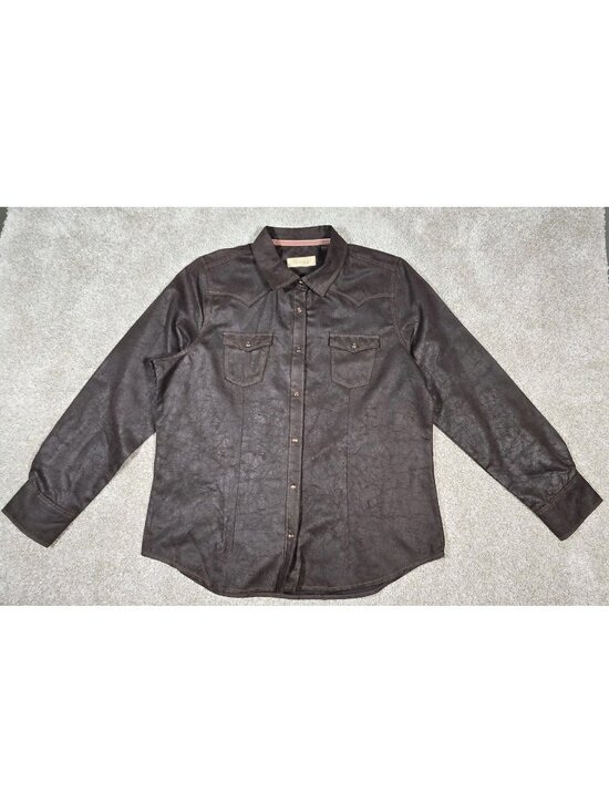 Legacy Falls Tops - Legacy Falls Faux Leather Pearl Snap Shirt Shacket Rodeo Cowgirl Western Women L